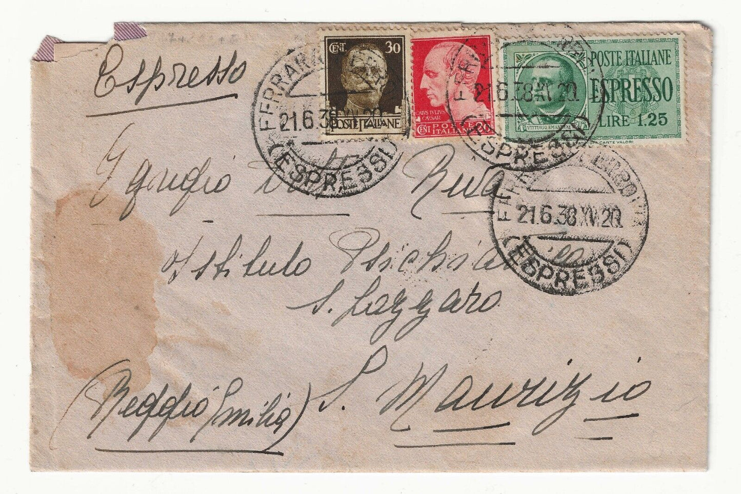 Kingdom - 1.25 L. Espresso 1932 with "Imperial" stamps on envelope for Reggio Emilia