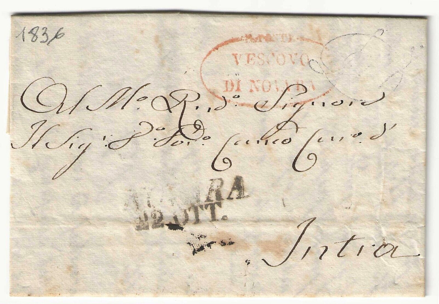 Sardegna - Prefilatelica per Intra con bollo stampatello Novara 22 OTT del 1836