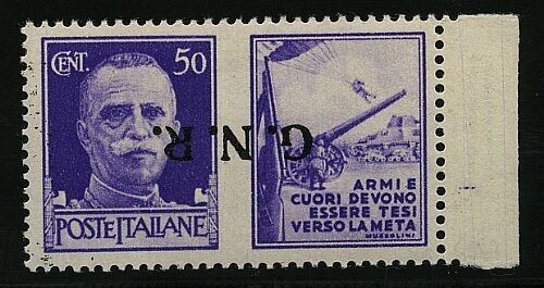 1944 Repubblica sociale RSI - 50 c. G.N.R. soprastampa capovolta Oliva MH*