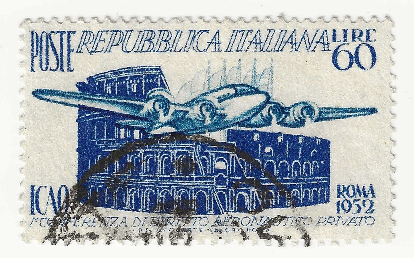 1952 Repubblica - 60 L oltremare 1° Conferenza ICAO, usato con annullo originale