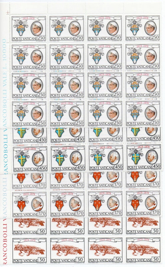 1979 - Città del Vaticano - 50° Stato Vaticano, 7 val. in blocchi di 16 MNH**