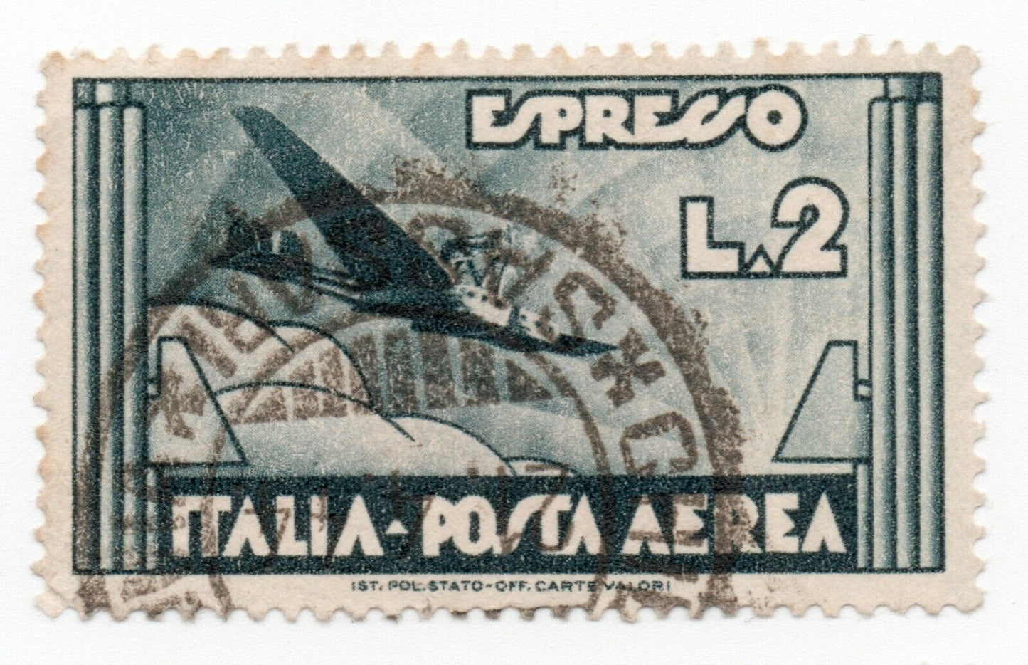 1943 - Regno d'Italia - Posta militare, aeroespresso 2 L. ardesia usato