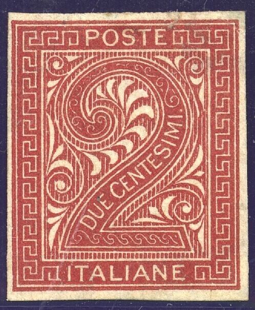 1863 Regno d'Italia - 2 cent. Vittorio Emanuele II Torino non dentellato MH*