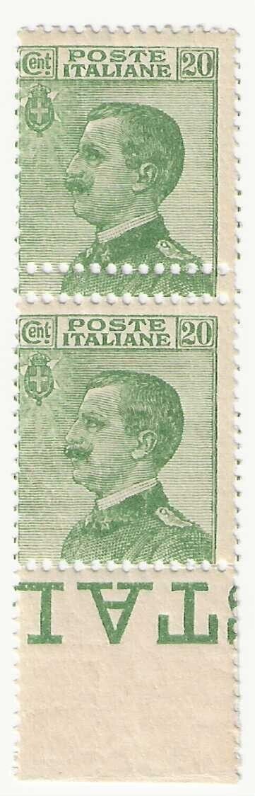 Regno d'Italia - Coppia 20 c. verde Michetti 1925 con doppia dentellatura MNH**