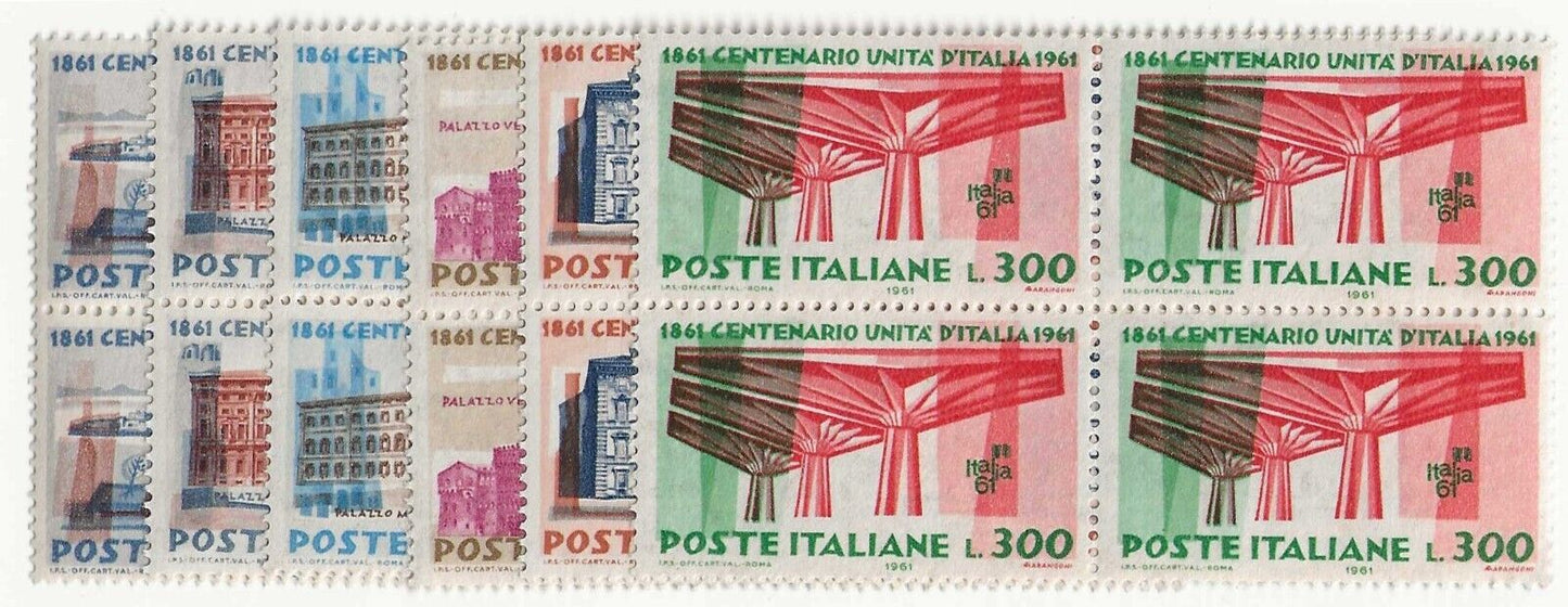 1961 Repubblica - Centenario Unità d'Italia in quartine 6 val. MNH**