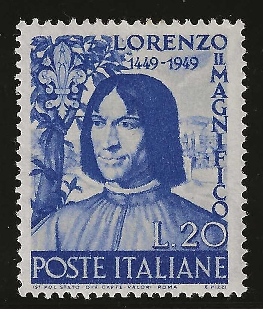 Repubblica italiana - 20 L. Lorenzo il Magnifico 1949 MNH**