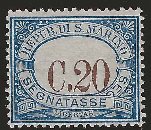 1939 San Marino - 20 c. Segnatasse cifre spostate in basso MH*