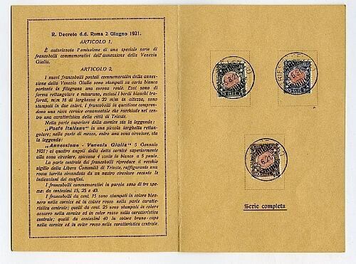 1921 Regno d'Italia - Annessione Venezia Giulia libretto celebrativo FDC raro