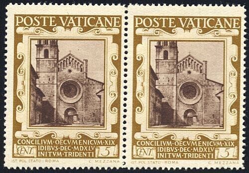 1946 Città del Vaticano - Coppia 5 c. Concilio Trento più alto del normale MNH**