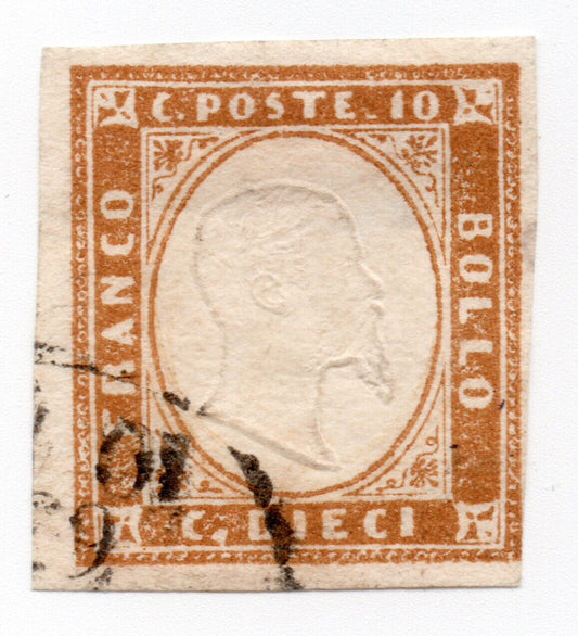 1855 - Antichi Stati Italiani (Sardegna) - V.E. II, 10 c. usato ⊙