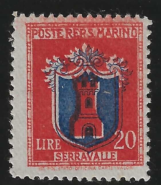 1945 Saint-Marin - Armoiries 20 L. centre légèrement décalé MH*