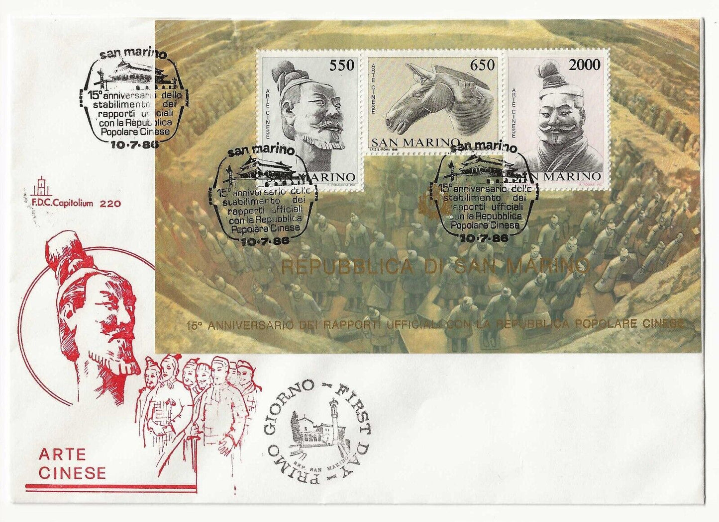 1986 - San Marino - 15th anniversary envelope of relations with China