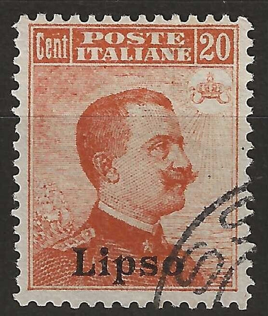 1912 Egeo (Lipso) - 20 cent. arancio senza filigrana Lipso usato