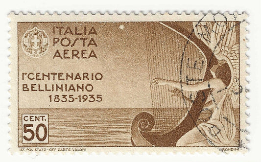 1935 Regno d'Italia - 50 c. bruno morte Vincenzo Bellini Posta aerea usato