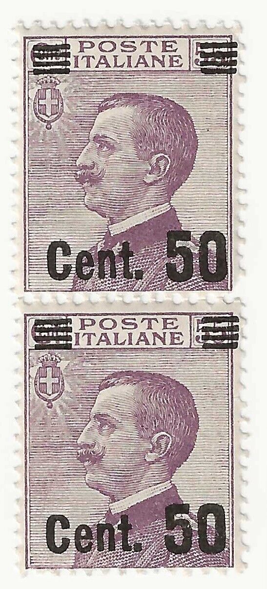 1923 Regno d'Italia - Vittorio Emanuele, Coppia 50 cent. su 55 cent. viola MNH**