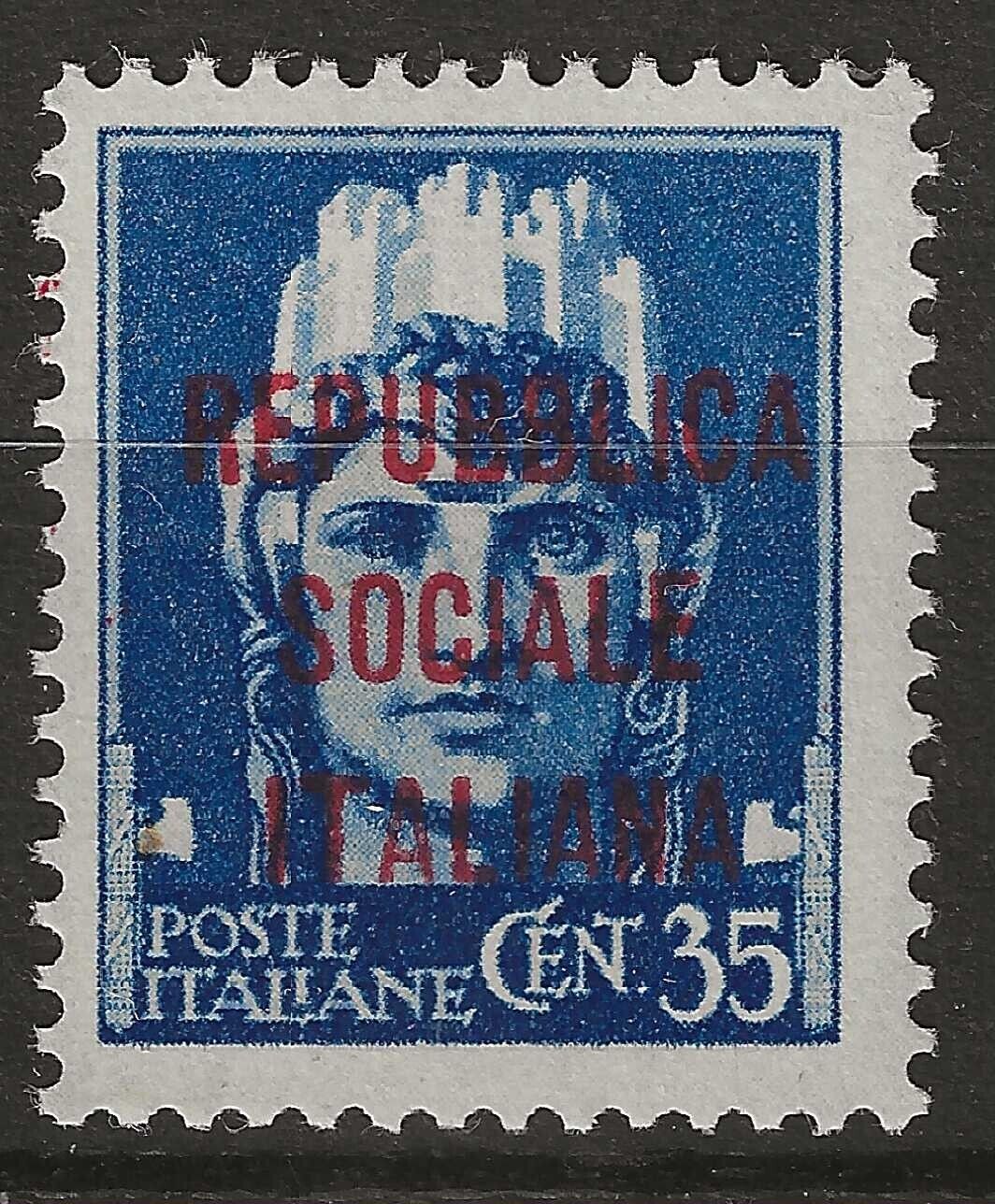 1944 Repubblica Sociale (RSI) - Saggio 35 cent. soprastampato in rosso Sorani