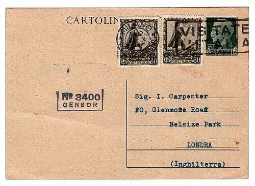 1932 Regno - Cartolina postale 15 c. Imperiale con 30 c. serie Impero per Londra