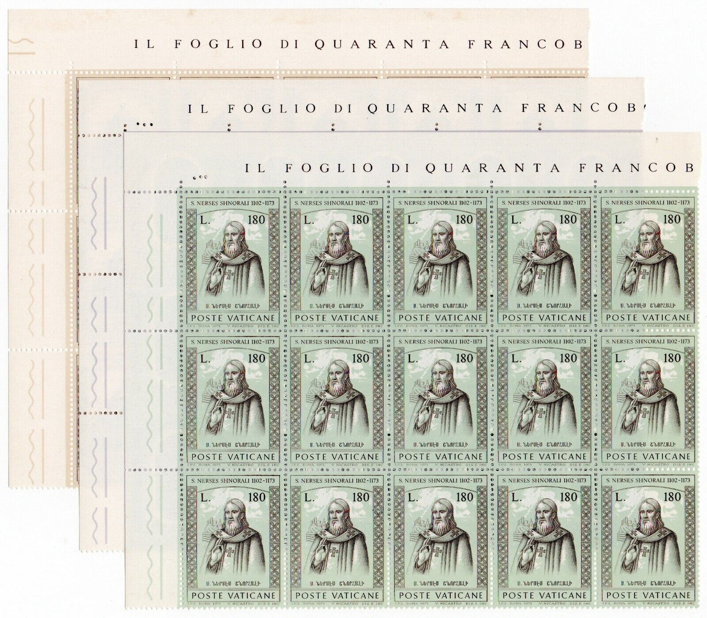 1973 - Città del Vaticano - 800° morte S. Nicastro, 3 serie in blocchi MNH**