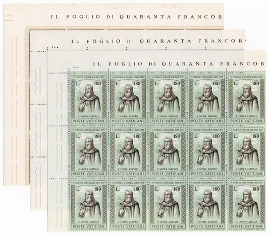 1973 - Città del Vaticano - 800° morte S. Nicastro, 3 serie in blocchi MNH**