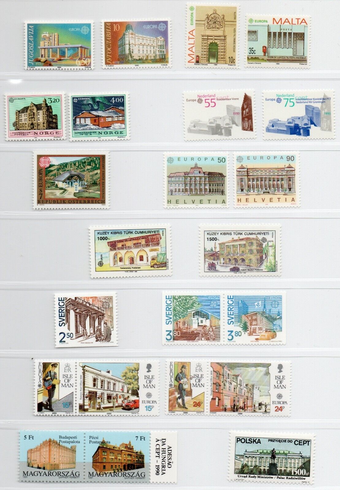 1990 - Europa CEPT (Giro completo) - Edifici postali, 35 paesi 80 val. MNH**