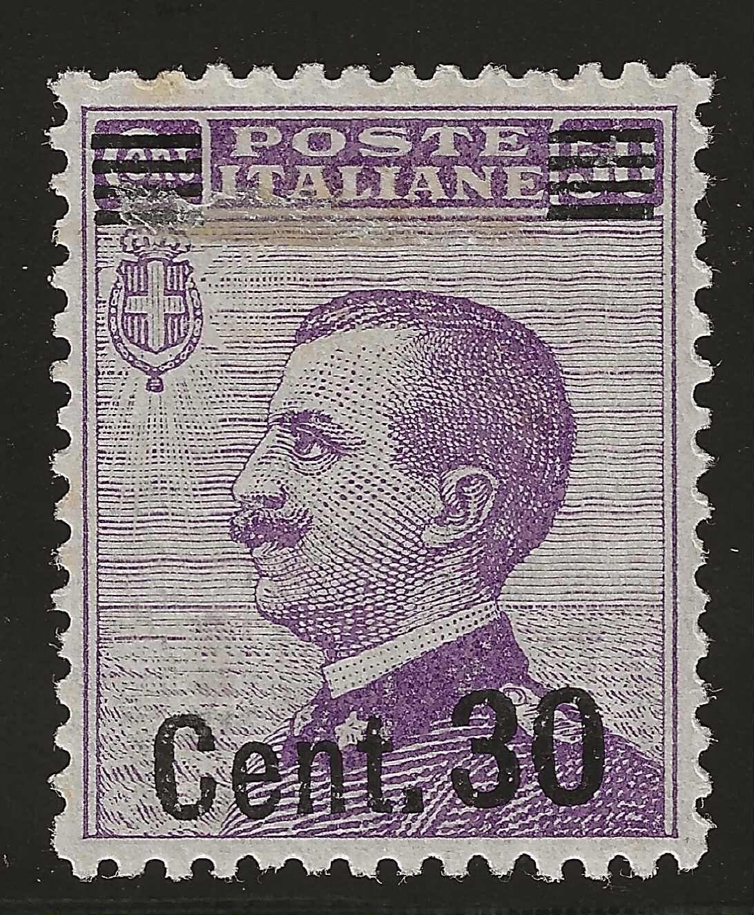 1924 Regno d'Italia - Michetti 30 c. su 50 c. decalco parziale soprastampa MH*