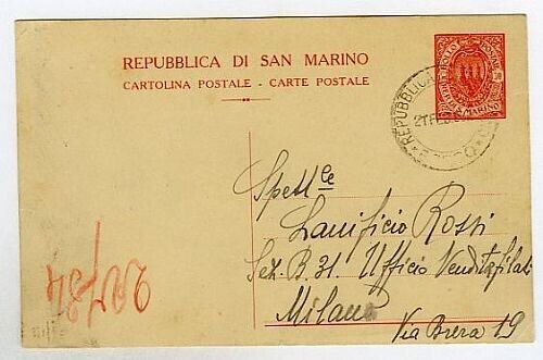 1925 San Marino - Cartolina Postale 30 c. serie Stemma usata