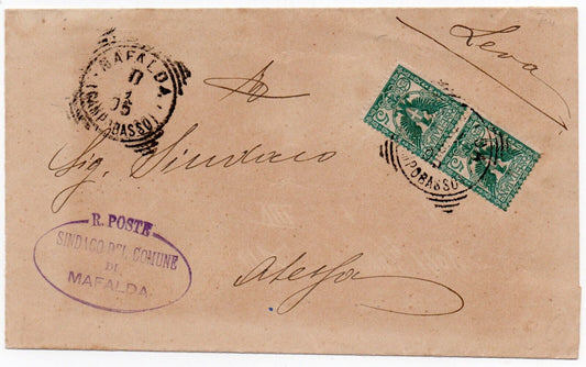 Regno d'Italia - coppia 5 c. verde 1901 Floreale su lettera per Mafalda