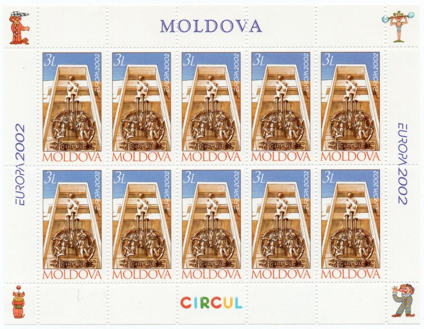 2002 - Europa CEPT (Moldavia) - Il Circo, minifoglio di 10 MNH**