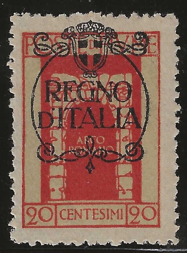 1924 Fiume - 20 cents. "Kingdom of Italy" with MH* overprint decal