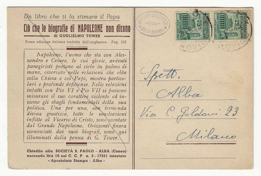 République sociale d'usage tardif (RSI) - Paire 25 cents. vert 1944 sur carte postale