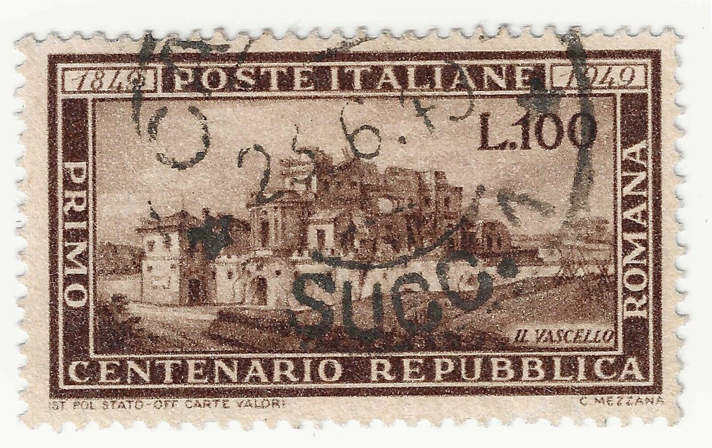 1949 Repubblica - 100 L. Centenario della Repubblica Romana usato