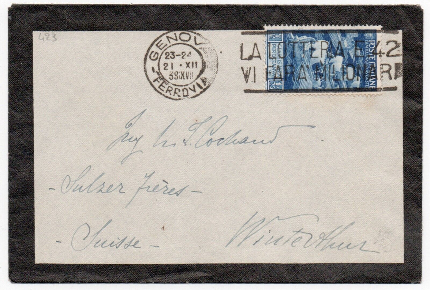 Kingdom - 1.25 L. blue Bimillennial birth of Augustus isolated on envelope for Switzerland