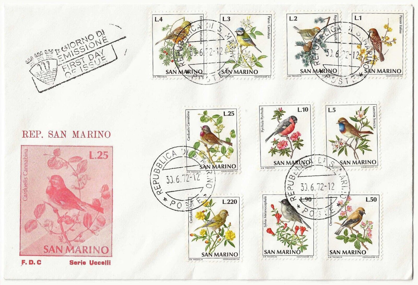 1972 - San Marino - FDC envelope "Birds" series 06.30.72