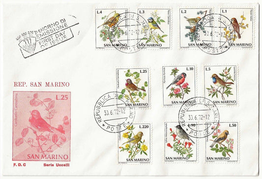 1972 - Saint Marin - Enveloppe FDC série "Oiseaux" 30/06/72