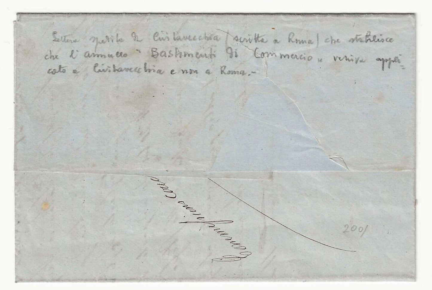 Lettera per Marsiglia con bolli Civitavecchia 1859 e bollo bastimenti Commercio