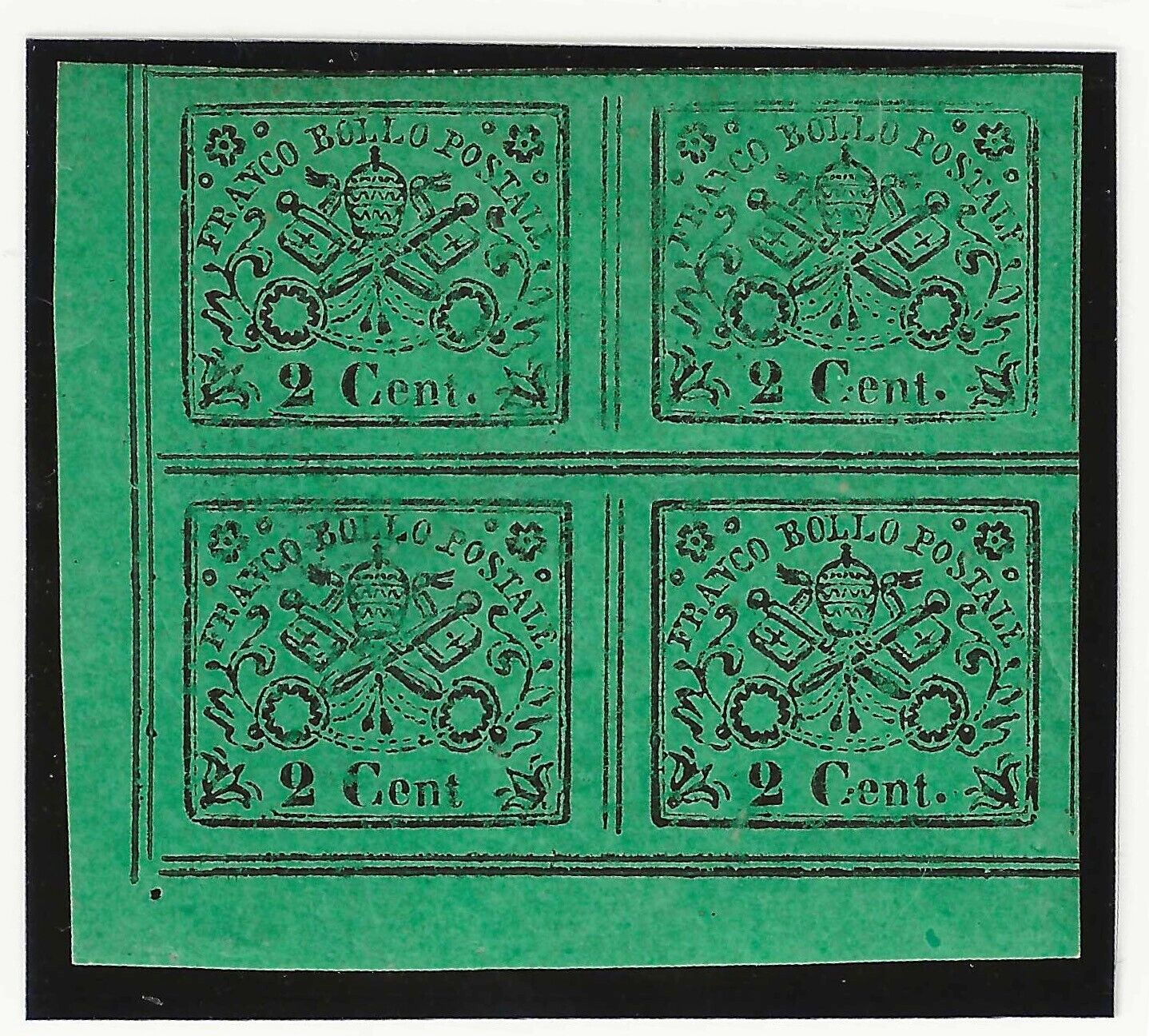 1867 Antichi Stati (Pontificio) - Quartina 2 cent. II emissione A. Diena MH*