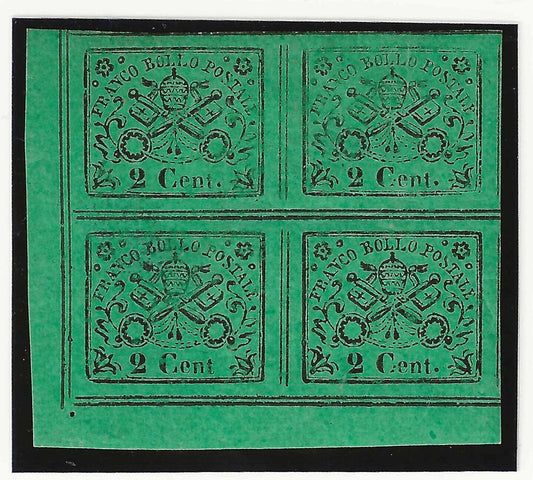 1867 Antichi Stati (Pontificio) - Quartina 2 cent. II emissione A. Diena MH*