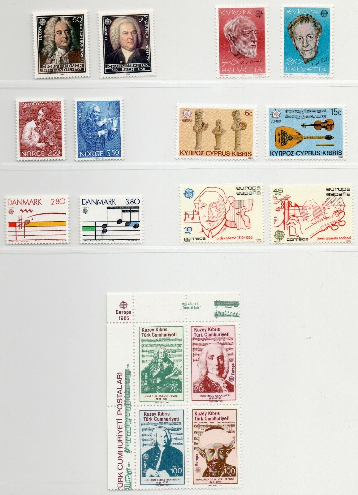 1985 - Europa CEPT - Anno della Musica annata completa 35 paesi, 74 val. MNH**