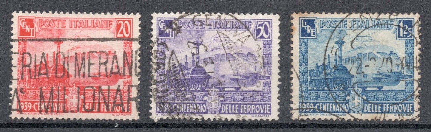 1939 - Regno d'Italia - Centenario delle ferrovie italiane, 3 val. usati