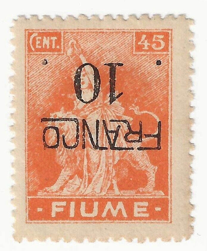 1919/20 Fiume - 10 su 45 c. Allegorie (Carta C) soprastampa capovolta MH*