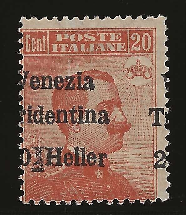 1918 Occupazioni Trentino - 20 h. su 20 c. varietà soprastampa spostata MNH