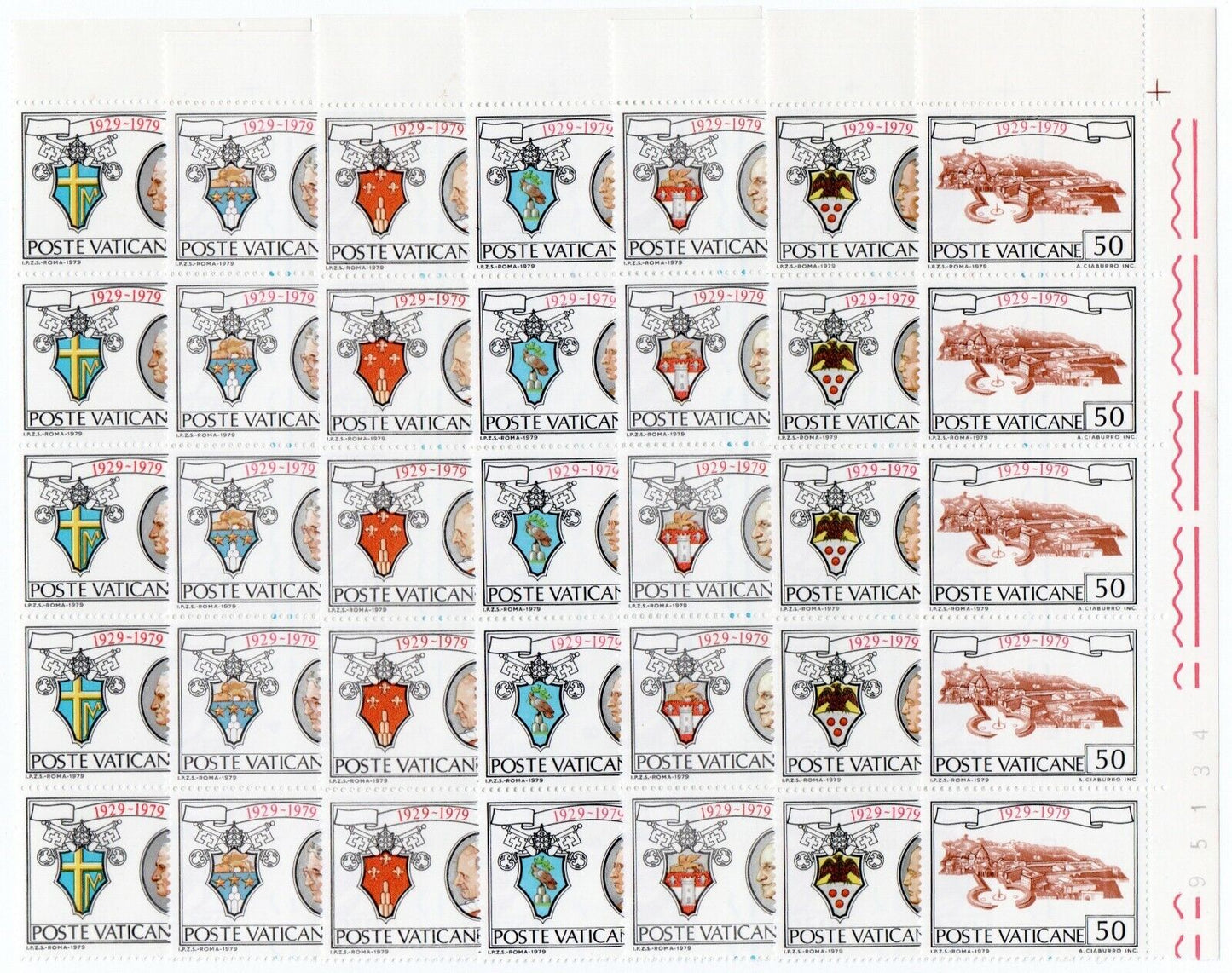 1979 - Cité du Vatican - Cinquantième anniversaire du Vatican, 8 blocs + 8 bandes MNH**