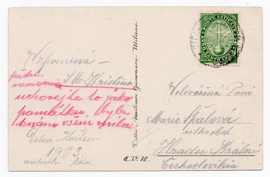 Vatican - 25 + 10 s. Année sainte 1933 isolée sur carte postale pour la Tchécoslovaquie