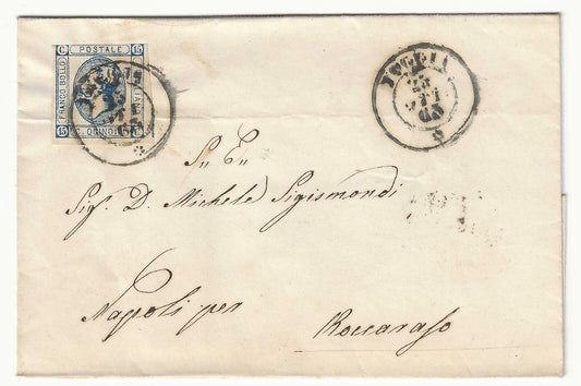 Regno - 15 c. 1863 (II) su piego per Roccaraso con annullo Foggia 25 OTT 63