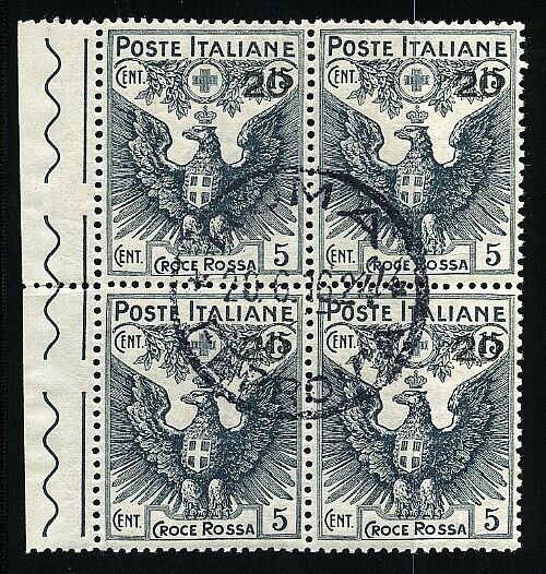 1915 Regno d'Italia - Quartina usata Pro Croce Rossa 20 su 15 cent.