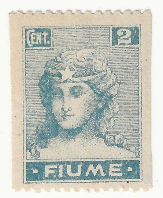 1919 Fiume - 2 C. cobalto (Carta B) con gomma non dentellato ai lati MH*