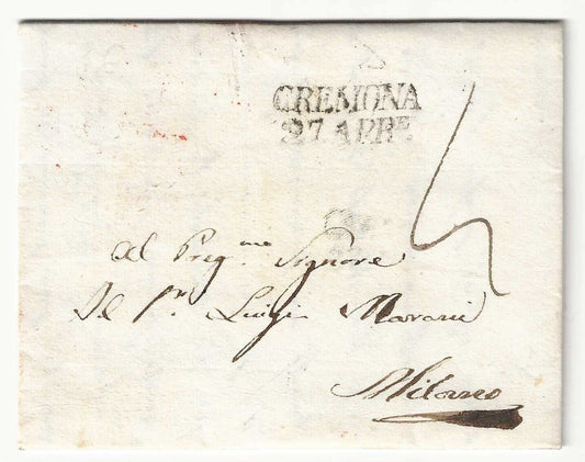 Lombardo Veneto - Prefilatelica del 1836 per Milano bollo rosso Porta Lettere