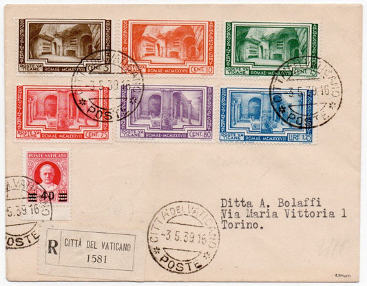 Vaticano - Serie completa 1938 con soprastampato 80 c. 1935 su busta per Bolaffi