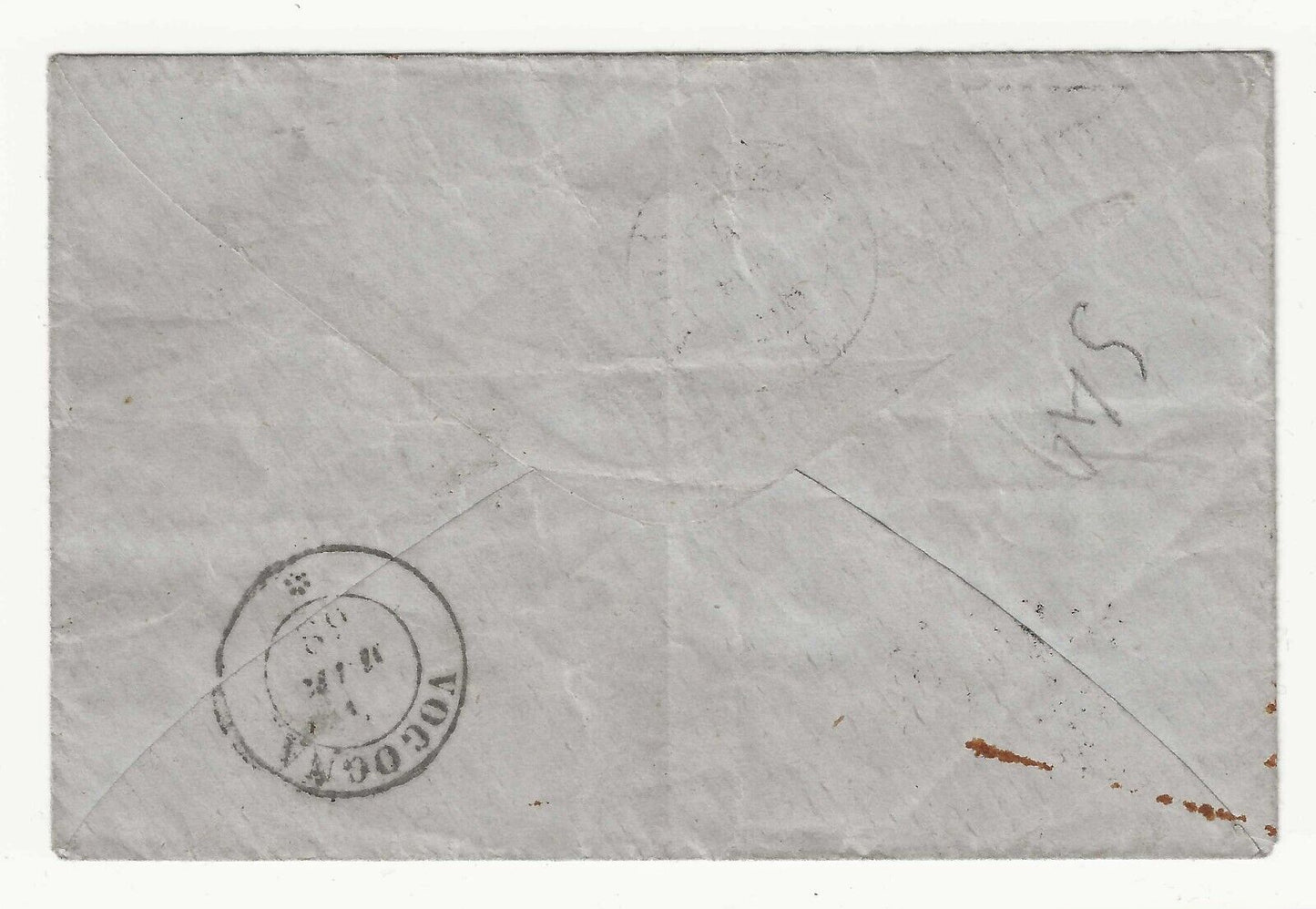 Regno - 20 c. celeste chiaro De La Rue 1867 isolato su busta annullo Pontegrande