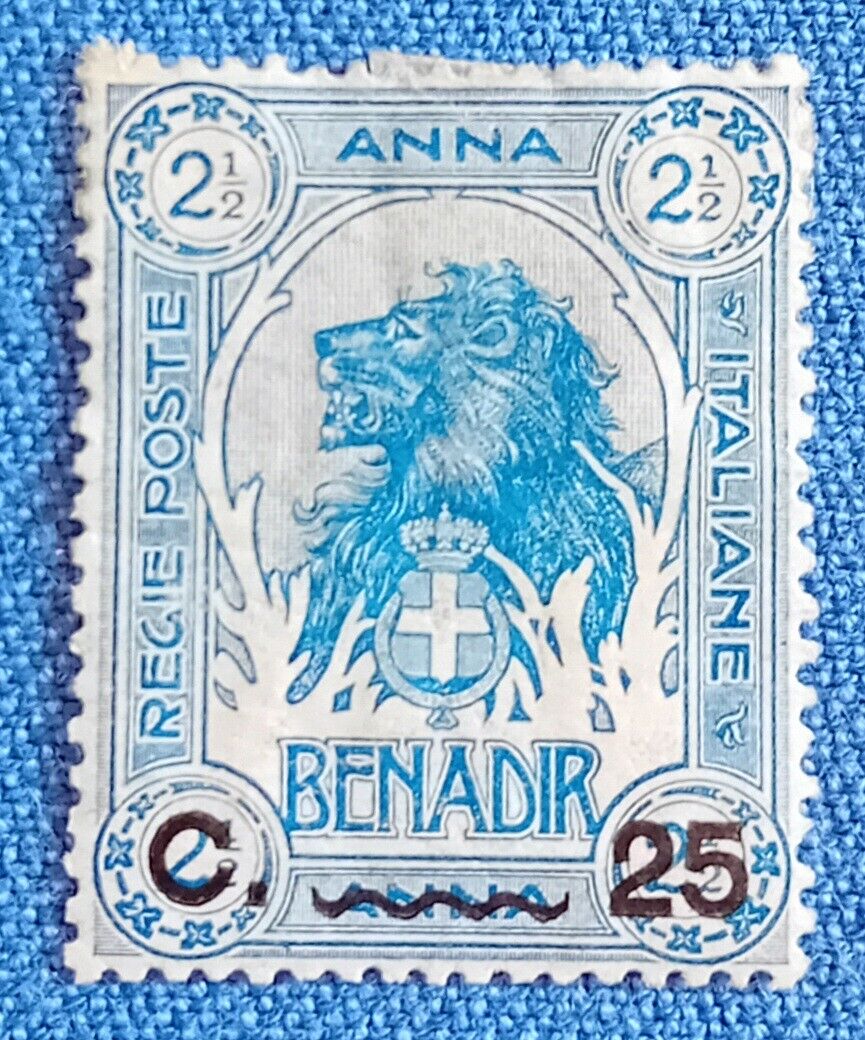 1906 Colonie (Somalia) - 25 cent. su 2 1/2 anna Leone azzurro MH*